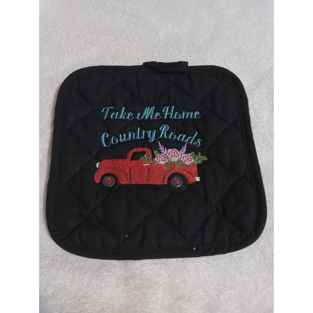 Take Me Home Country Roads Pot Holder Oven Mitt Black Red Truck‎ Floral Kitchen